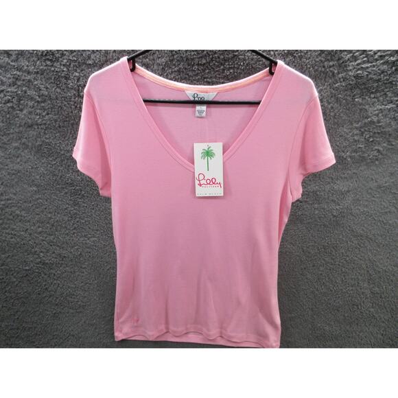 NWT Lilly Pulitzer Janeen Shell Pink V Neck T Shirt Sz Large Sku#63182-668 - Picture 1 of 11